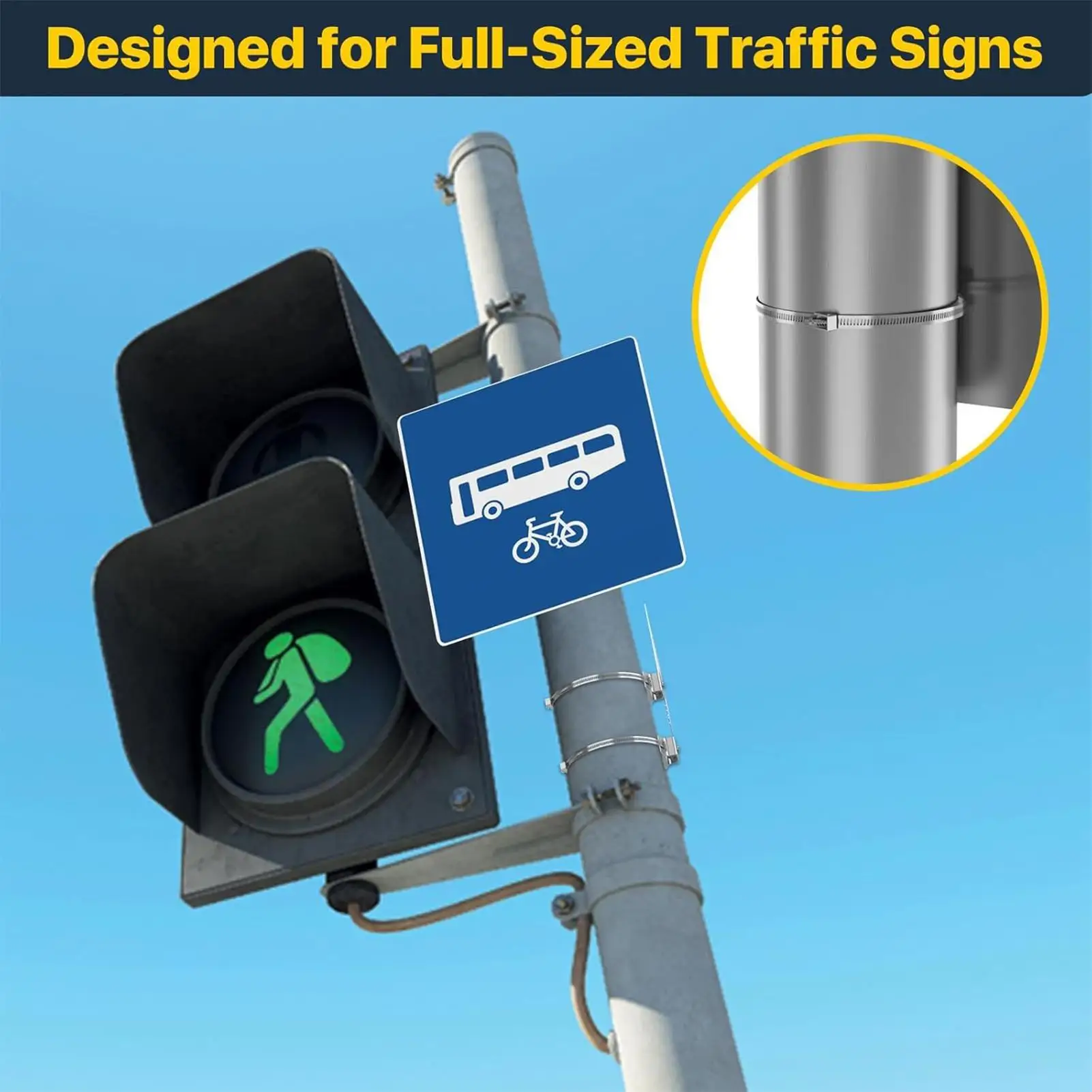 Pole Brackets 2 Pieces Street Sign Mounting Bracket Adjustable Metal Hardware For Round Telephone Pole Rod Cameras Solar Panel