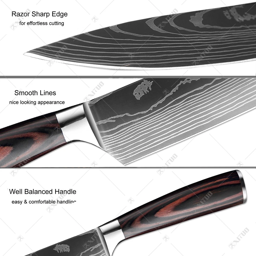 XITUO High Carbon Stainless Steel Chef Knife Salmon Utility Sashimi Slicing Knives Family Steak Knife Set Kitchen Paring Knife