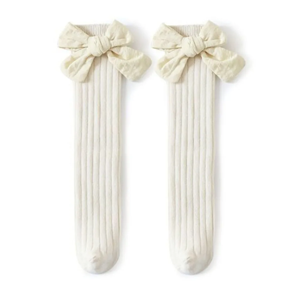 Cotton Baby Over-The-Knee Socks High Elasticity Soft Knit Long Tube Socks Big Bow Breathable Children'S Socks For Girls