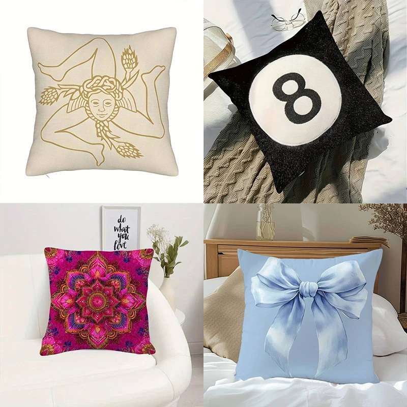 

Стильная и оригинальная наволочка — золотистые линии, 8-шариковый пуэритер, яркая мандала и дизайн с бантом — наволочка для стильного домашнего декора