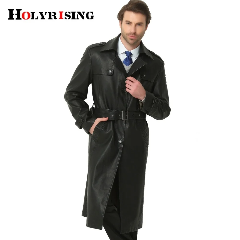 Black Trench Coat Men Casual Pu Slim Soft Long Overcoat Single Breasted Mens Jackets Casaco Masculino High Quality Size M-4XL