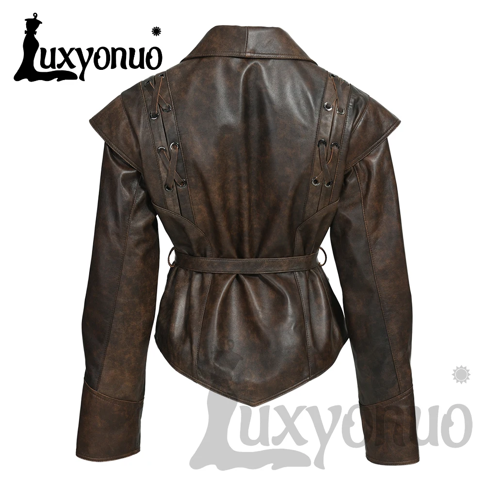 Luxyonuo Women's Leather Jacket 2024 New Arrival Ladies Slim Sheepskin Jacket Spring Fashion Genuine Leather Coat Female Autumn