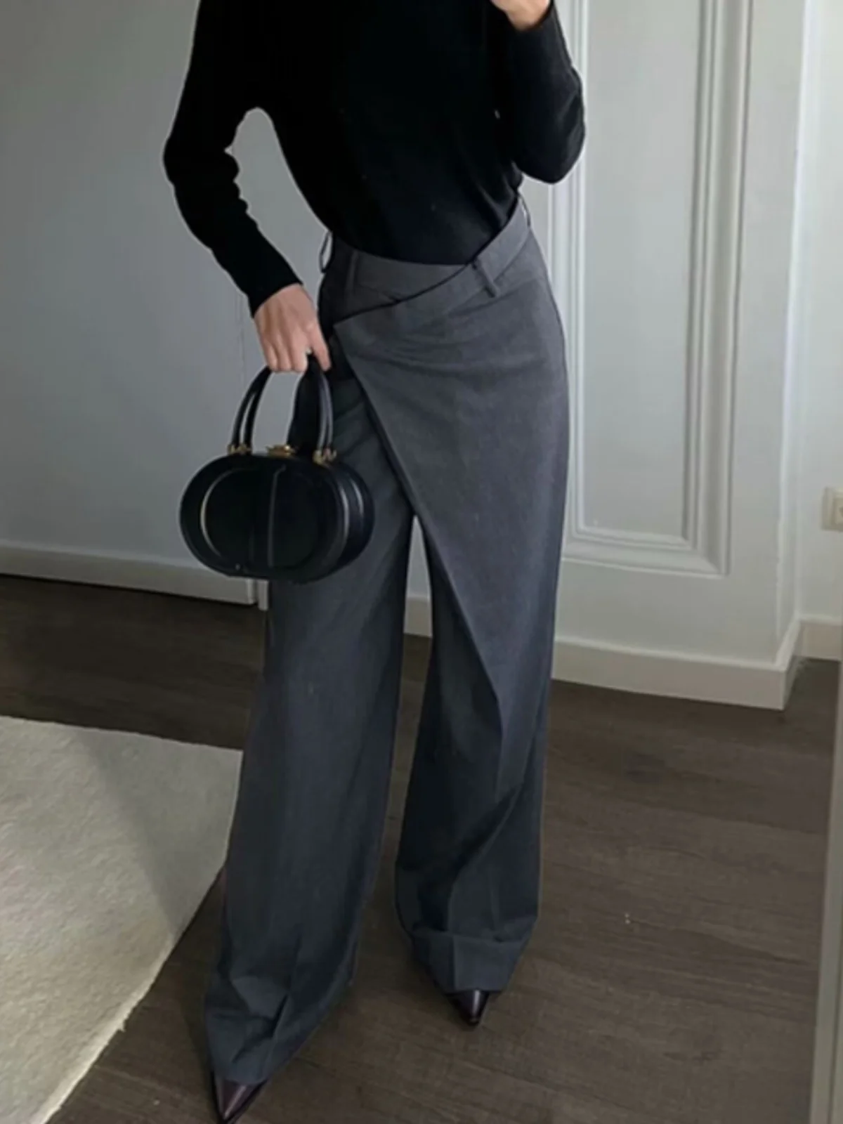 

High Waist Suit Wide Leg Pants Casual Drapey Slimming Long Trousers Women's 2025 New Design Asymmetrical Straight Cut Cotton ...