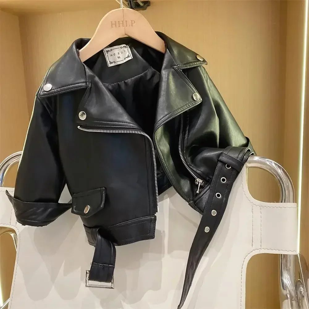 Spring Autumn Boys Leather Jackets For 2-8 Yrs 2025 New Classics Handsome Baby Girls Pu Outerwear Kids Clothing Zipper Fly Coats
