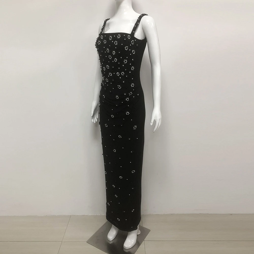 من المألوف ومثير bBackless الماس رصع الياقة الحمالة سليم المناسب ضمادة طويلة الورك المعانقة فستان السهرة #3