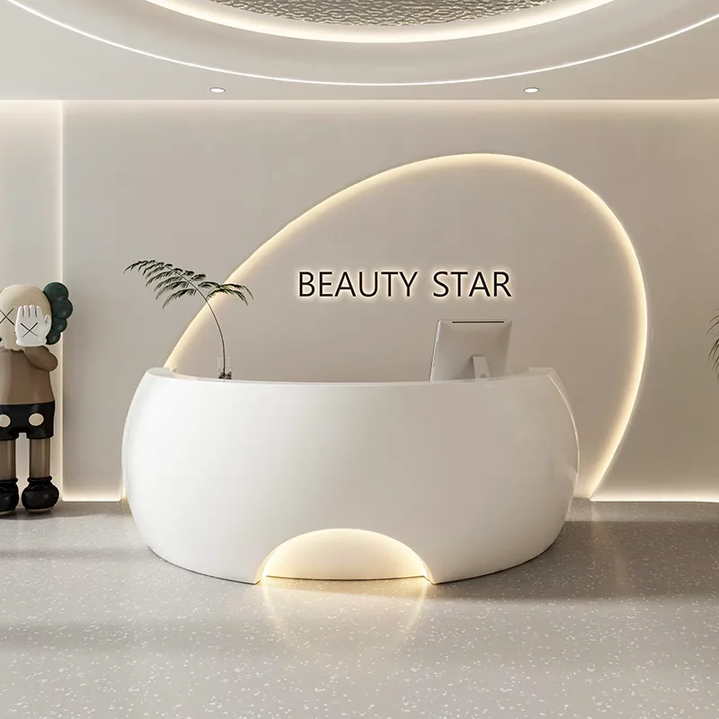 Curved Luxury Reception Desks Unique Welcome Wood Minimalist Reception Desks Company Simple White Mostrador Commercial Furniture