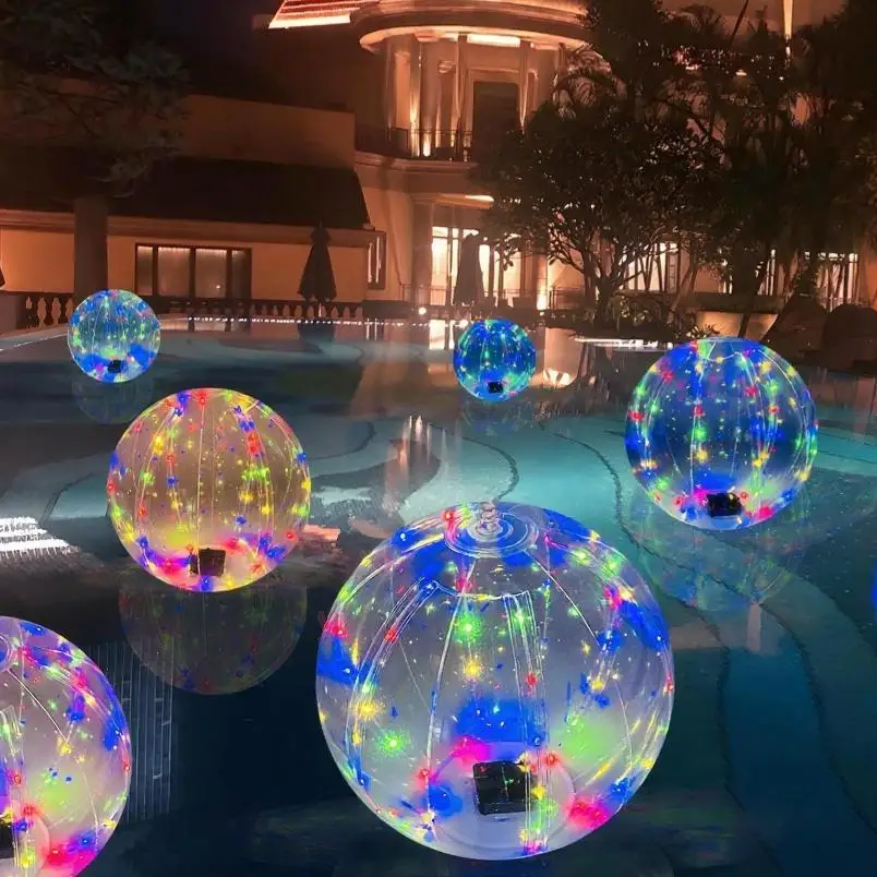 Two-Pack Floating Solar Pool Inflatable LED Light Balls, Glow, Rechargeable, Outdoor Decor for Swimming Pool Parties