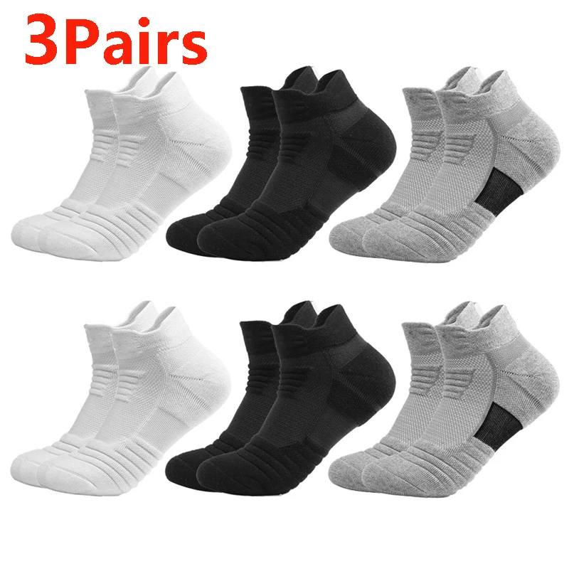 3 Pairs Anti-slip Soccer Socks Men Mid Tube Cotton Short Football Basketball Sport Socks Cycling Running Towel Socks