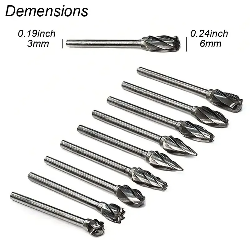 Tungsten Carbide Burr Bits Aluminum Cut 1/8 Rotary Rasp Die Grinder Drill for Dremel Metal Wood Woodworking Cutting Carving