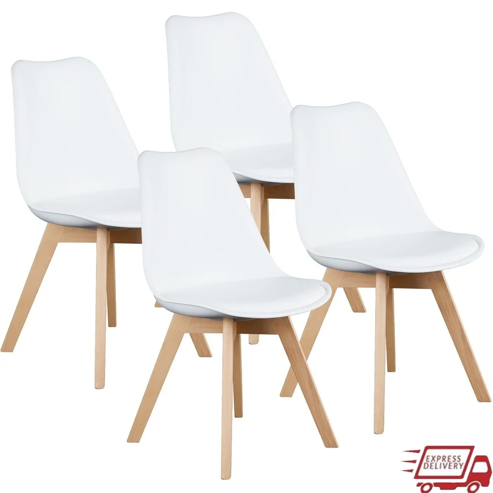 

Set of 4 Modern Dining Chairs PU Leather Ergonomic Design Sturdy Wooden Legs Comfortable Indoor Seating Durable Easy