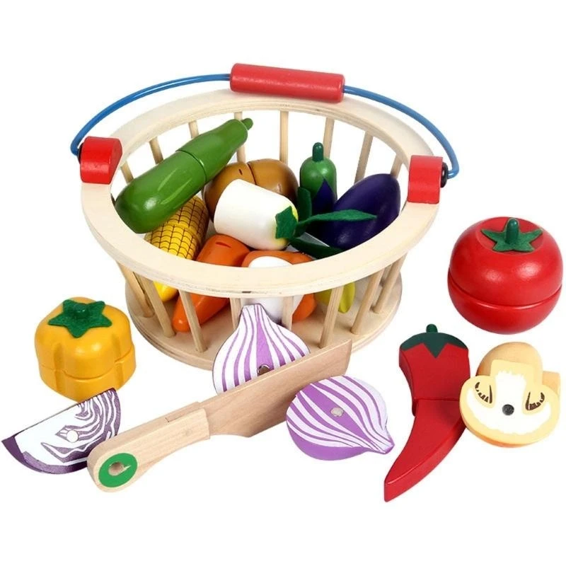 Conjunto cozinha brinquedo fofo frutas e vegetais, conjunto brinquedo dramatização com cesta armazenamento,