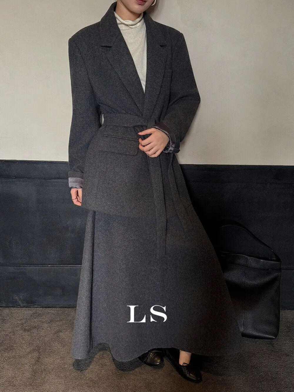 BJTZ Blazer feminino minimalista com cinto na cintura, outono inverno elegante roupa de escritório jaqueta sob medida de manga comprida para trabalho à noite