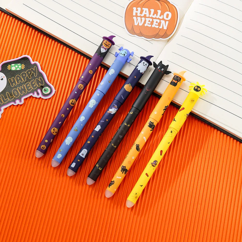 1-6 Stück Halloween löschbare Gelstifte, 0,7 mm Klick-Druckstift-Set, niedliche Geister-, Kürbis- und Fledermaus-Motive, Schreibgeschenk für Schüler, Schule und Büro – Detail 5