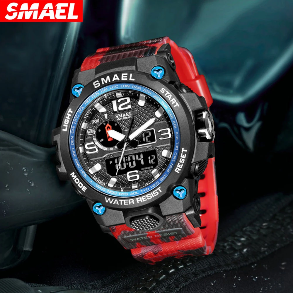 SMAEL 1545D Camo Tactical Watch Men\'s Multi functional Waterproof Night Light Alarm Clock Sports Outdoor Watch