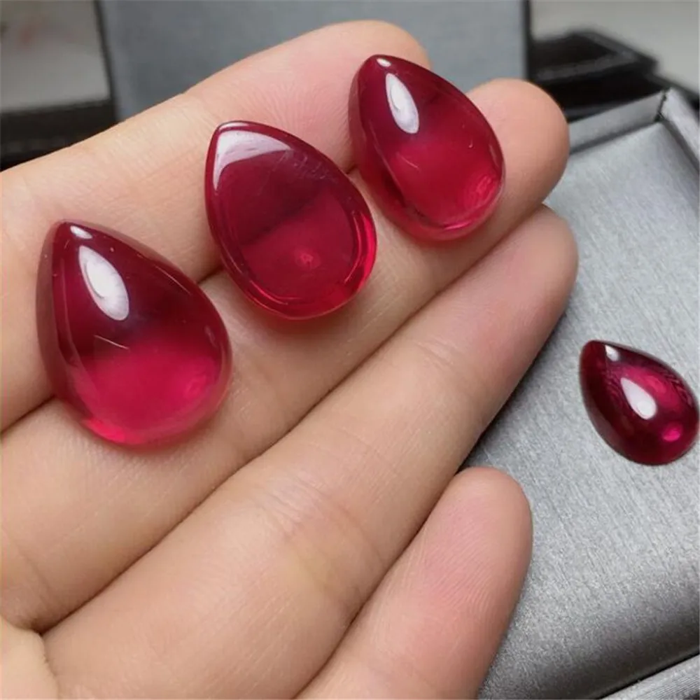 High Quality Ruby Mohs Hardness 9 Pear Shaped Cabochon Teardrop Cabochon Ruby Gem Blood-red Ruby RB057