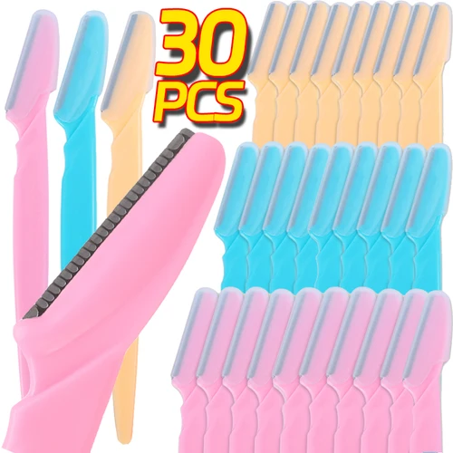 Imagen 2 del producto 30 Uds recortador de cejas cuchilla afeitadora portátil cara maquinilla de afeitar ojos raspador de cejas cortadores de depilación cejas cuchillo moldeador maquillaje de mujer