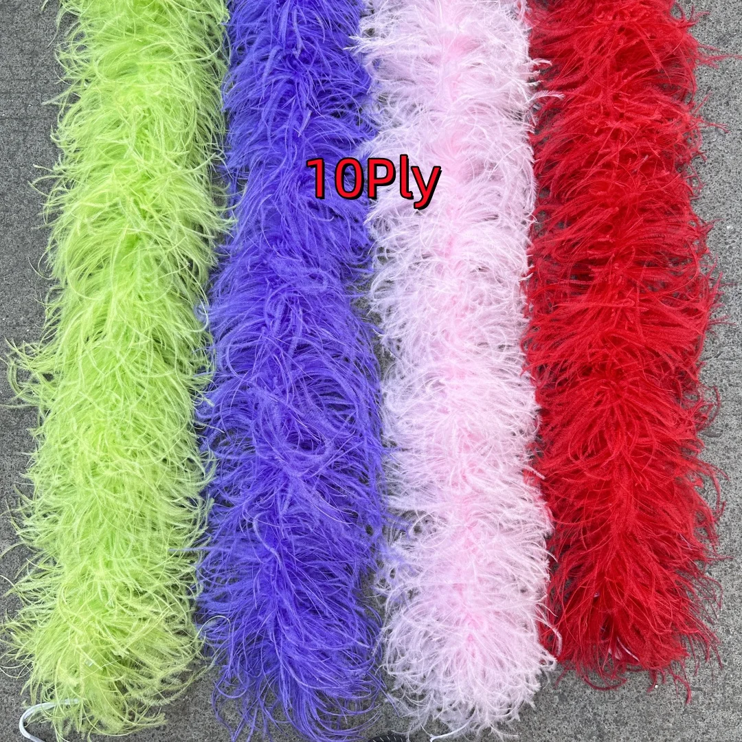 

2M Red Ostrich Feathers Boa 1-10Ply Thick Natural Feather Shawl for Wedding Clothing Decoration Sewing Plumes Crafts Accessory