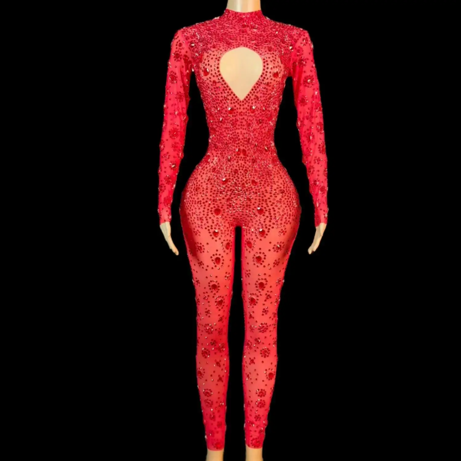 Luxurious Sparkly Diamonds Mesh Jumpsuit for Women Sexy Birthday Celebrate Evening Outfit Female Singer Bodysuit Show Stage Wear