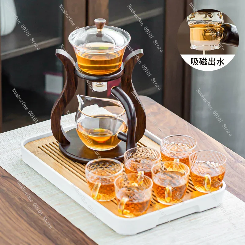 Glass semi-automatic tea set set combination Lazy household induction teapot brewing tea artifact Kung Fu teacup