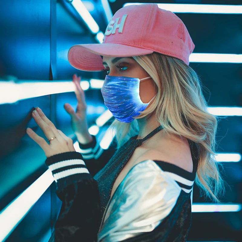Masque à fibres optiques pour hommes et femmes, masques faciaux lumineux hip hop, chargeur USB, accessoires de Costume