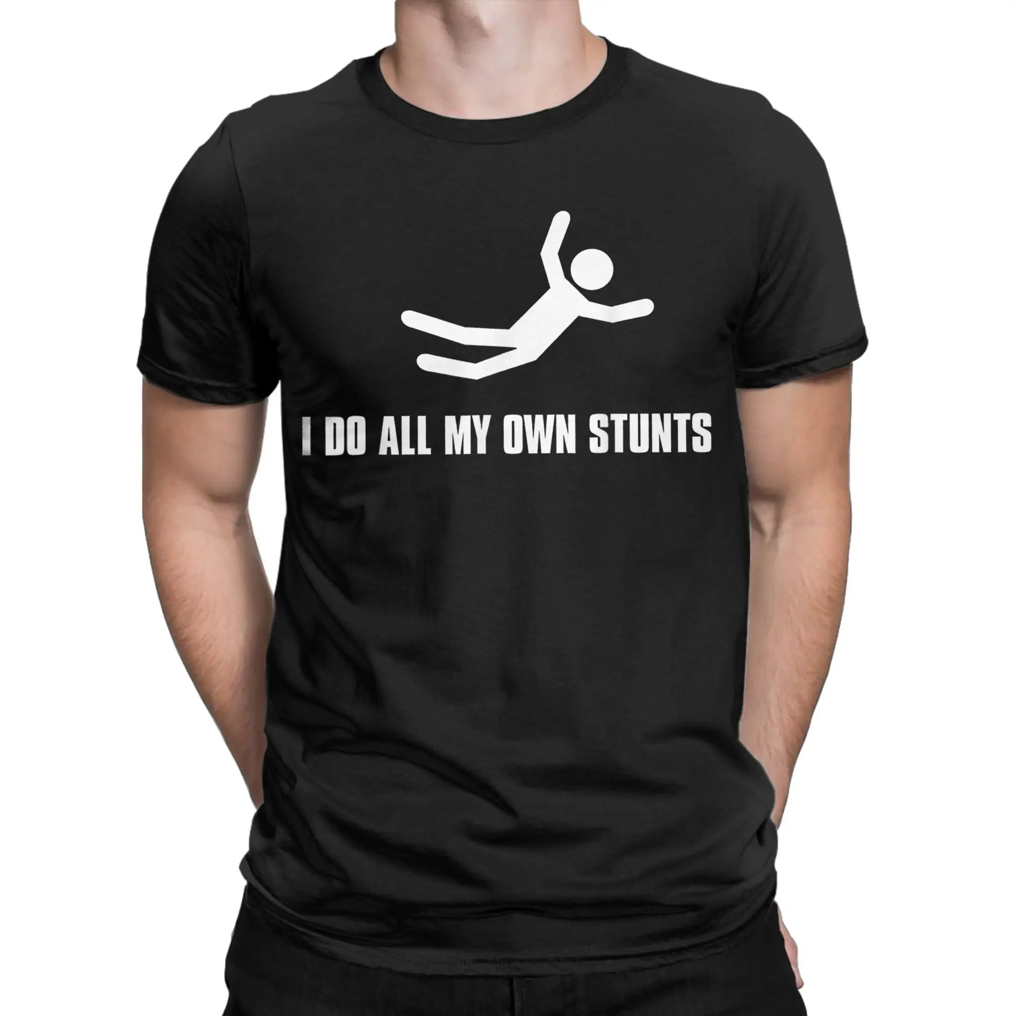 I do all my own Stunts Dark Men's T Shirts  Vintage Tee Shirt Short Sleeve Crewneck T-Shirt 100% Cotton Printed Tops