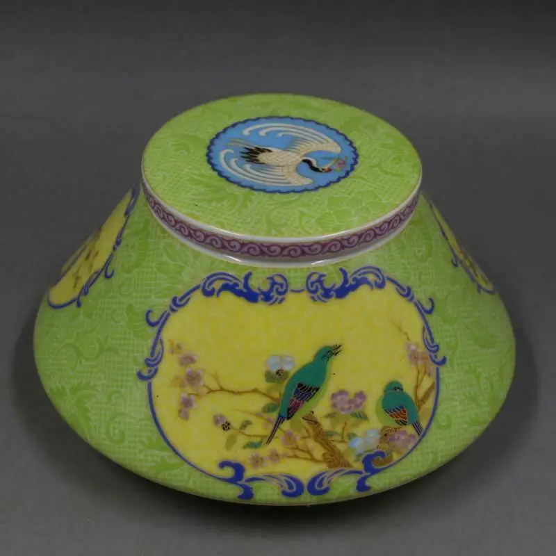 Chinese Green Enamel Porcelain Qing Yongzheng Flower Bird Design Tea Caddy 5.43