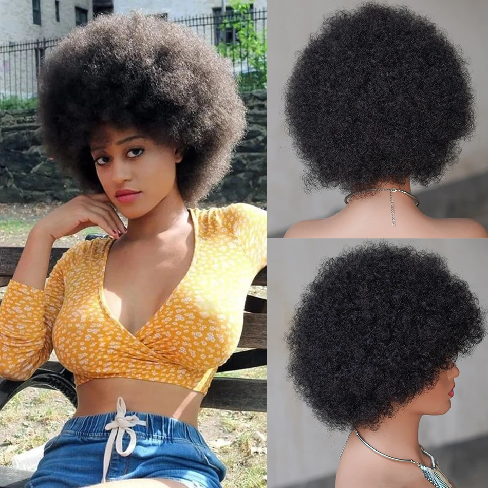

Парик из натуральных волос Afro Kinky Curly Wave, натуральный цвет, 250% плотность, машинное плетение, доступный, пушистый, из репродуктов волос Remy, для женщин