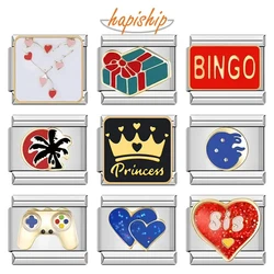 Hapiship 2025 Fashions Game Moon Bingo Princess Heart Charm Links Fit 9mm Bracelet Stainless Steel Making DIY Jewelry DJ717-D