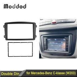 Double 2 Din Stereo Panel for BENZ C-klasse (W203) Fascia Black Color Radio Refitting Dash Mounting Installation Trim Kit Face