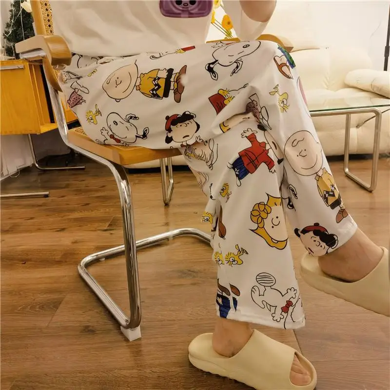 Anime Cartoon Snoopy Charlie Brown Woodstock Pajama Pants Kawali Casual Summer Air Conditioning Pants Loose Can Be Worn Outside