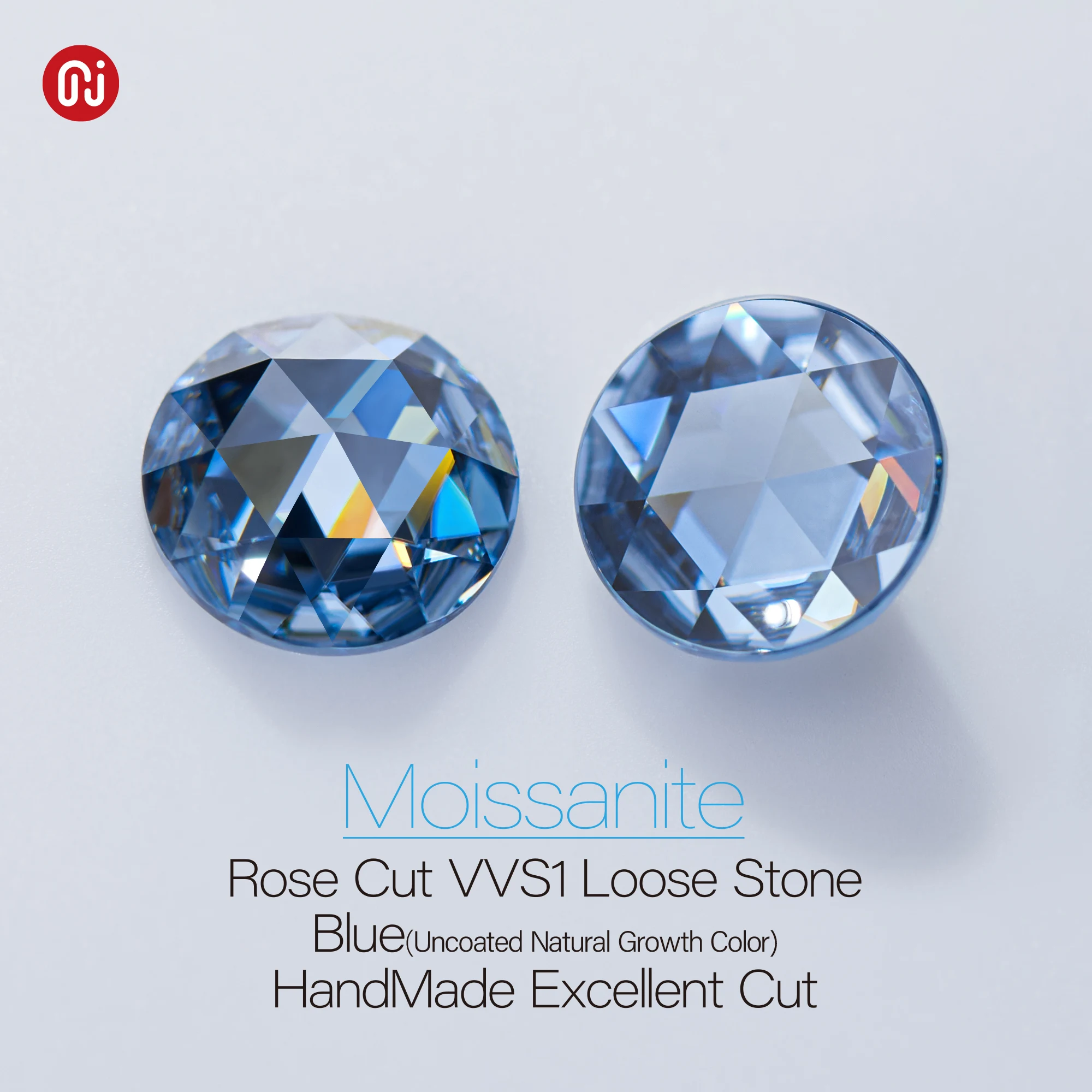 GIGAJEWE Moissanite Hand-Cutting Rose Cut Blue Color VVS1 Premium Gems Loose Diamond Test Passed Gemstone For Jewelry Making