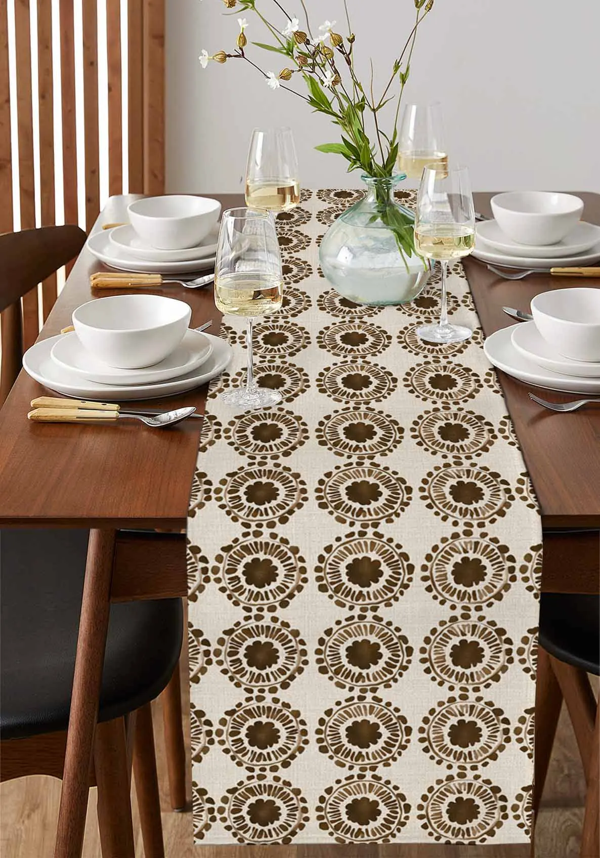 

Retro Brown Ethnic Pattern Table Runner Wedding Decor Table Runner Holiday Dining Table Decor Linen Tablecloth