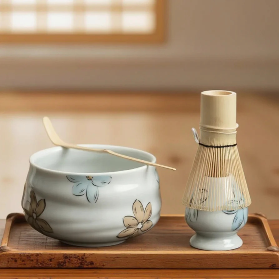 

Japanese Matcha Set 4pc Matcha Kit Handcrafted Ceramic Bowl Bamboo Whisk Tea Chasen Holder Matcha Ceremony Starter Kit Gift Box
