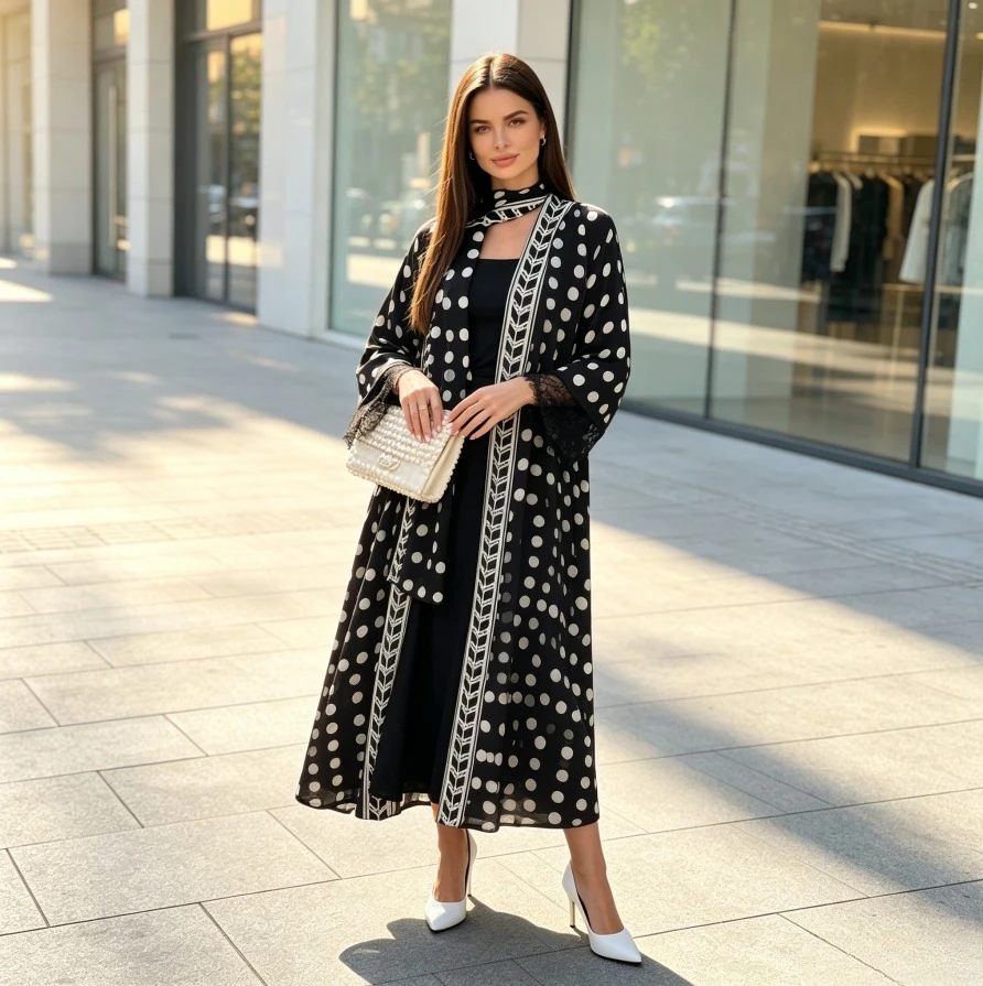 Women Accessories Dubai - 여성 2피스 세트 물방울 무늬 이드