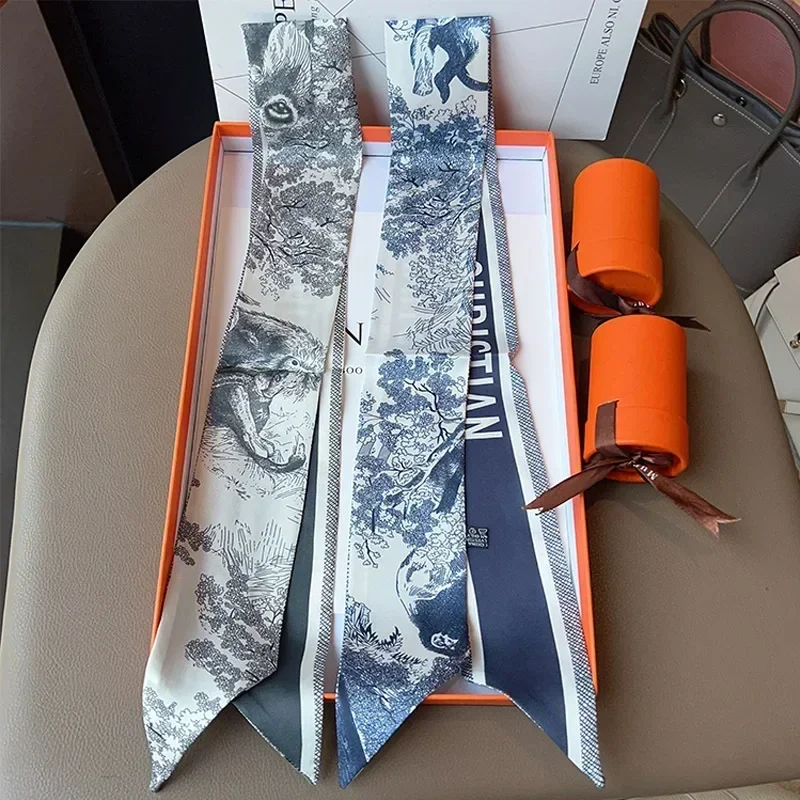 Satin Polyester Scarf, Bias Cut Twill for Bag Handles & Hair Accessories, French Style Versatile Neck Wrap, Printed Design image 4