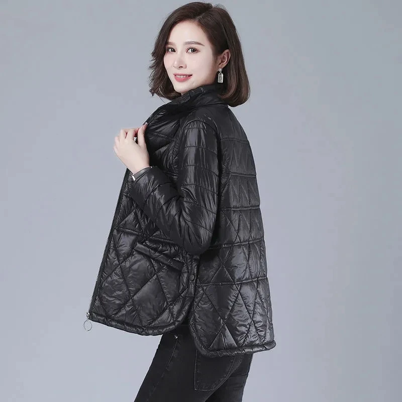 Solid Color Autumn And Winter Black Thin Padded Jacket Women Black Mother's Clothing Fashion Korean Down Cotton Jacket Off-White