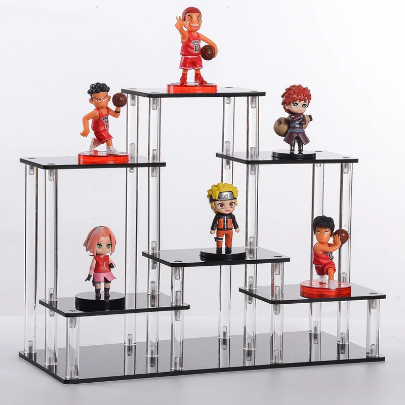 Transparent Storage Shelf for Blind Box Toys, Model, Jewellery and Perfume, Black Acrylic Display Stand, 3, 6 Position