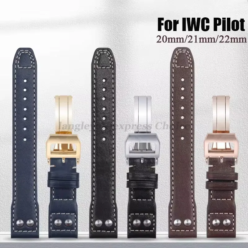 Genuine Leather Watch Strap for IWC Big Pilot Mark 18 Portuguese Belt 20mm 21mm 22mm Bracelet for Schaffhausen Willow Nail Strap