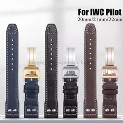 Genuine Leather Watch Strap for IWC Big Pilot Mark 18 Portuguese Belt 20mm 21mm 22mm Bracelet for Schaffhausen Willow Nail Strap