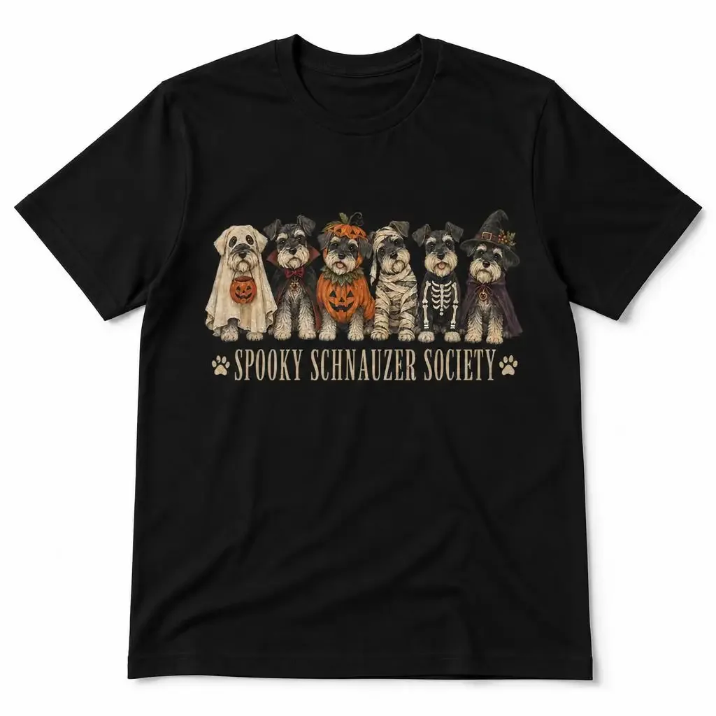Lustige Gruselige Schnauzer Society Boo Skelett Hunde Geister T-Shirts Lässige T-Shirts Kurzarm Rundhals T-Shirt Reine Baumwolle Oberteile – Detail 1