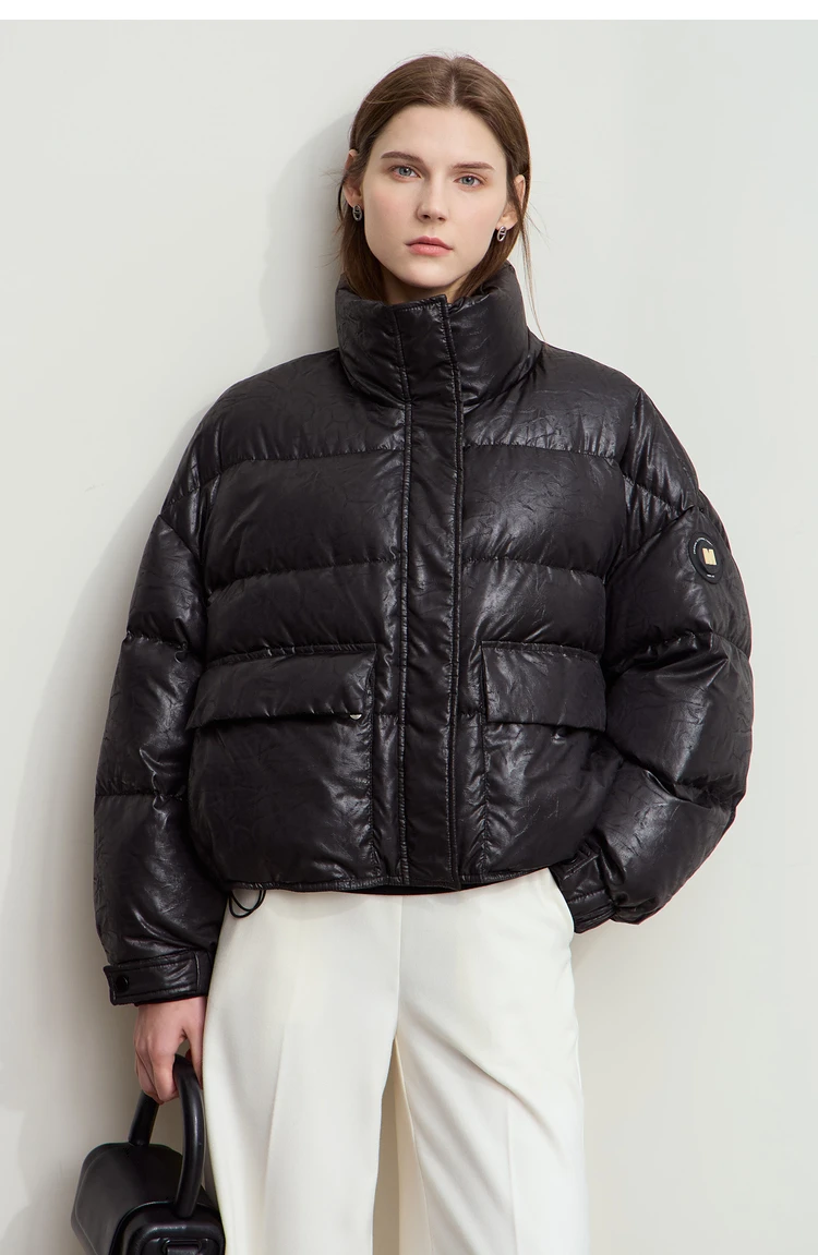 AMII Minimalist Women's Down Coat 2024 Winter Warm Thick Lapel Stand Collar Imitation Leather Duck Down Female Jacket 12444025