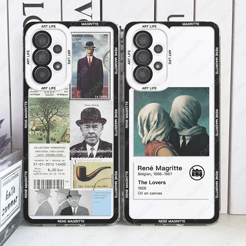 Rene Magritte Art Case For Samsung Galaxy S20 FE S21 S22 Plus S23 S24 Ultra A52 A53 A54 Ticket Stickers Aesthetic Phone Cover