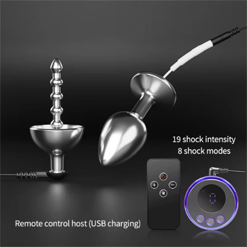 1 Set 8 Modes Electric Shock Metal Anal Bead Butt Plug Adult Sex Toys for Men Masturbation Horse Eye Massage Urethral Sounding