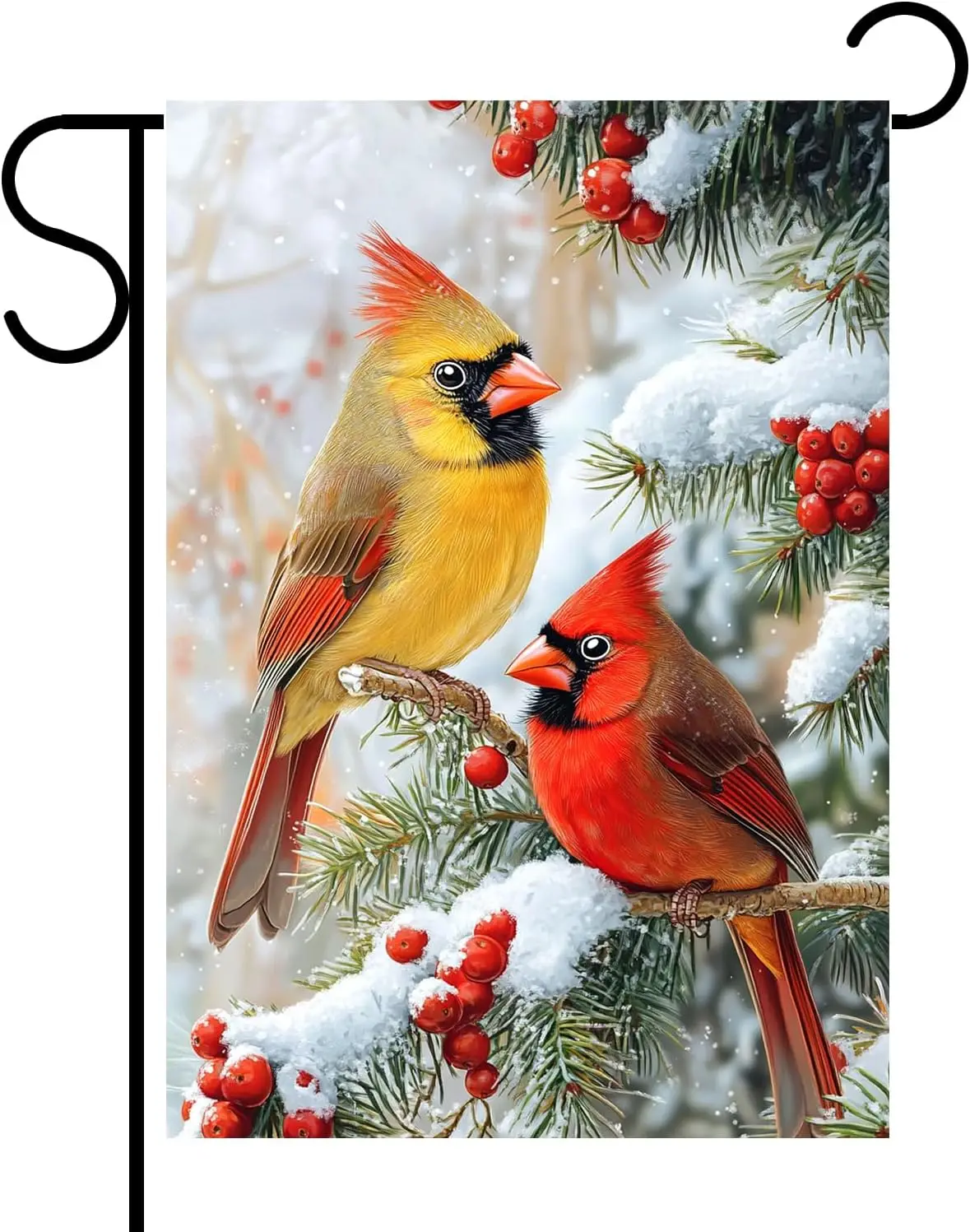 Rasingwell Winter Garden Flags for Outside,Winter Decoration 12x18 Inch Vertical Double Sided Cardinal Decor Twigs Berry And SSL