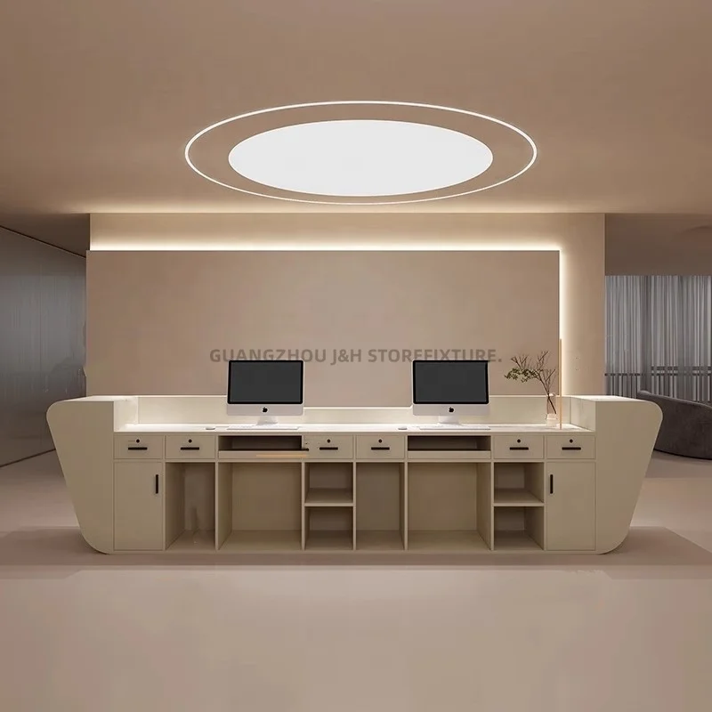 Customized.Modern Marble Front Reception Desk LED Light Reception Desk with logo Salon Shop Wooden Reception Desk