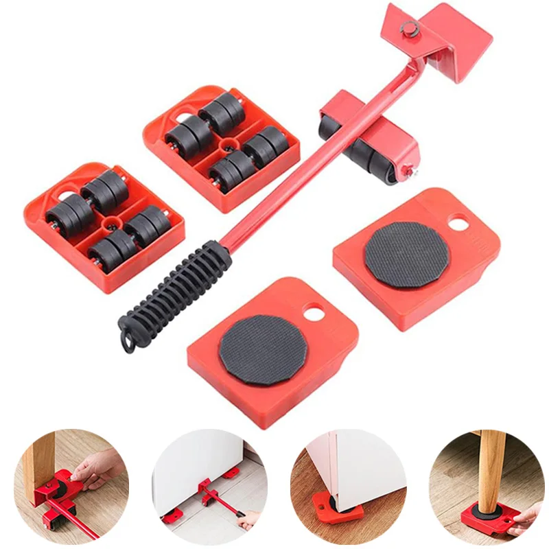 Set Of 5, Furniture Lifter, 3.9"x3.07" Furniture Slides Kit, Furniture Move Roller Tools, 360 Degree Rotatable Pads