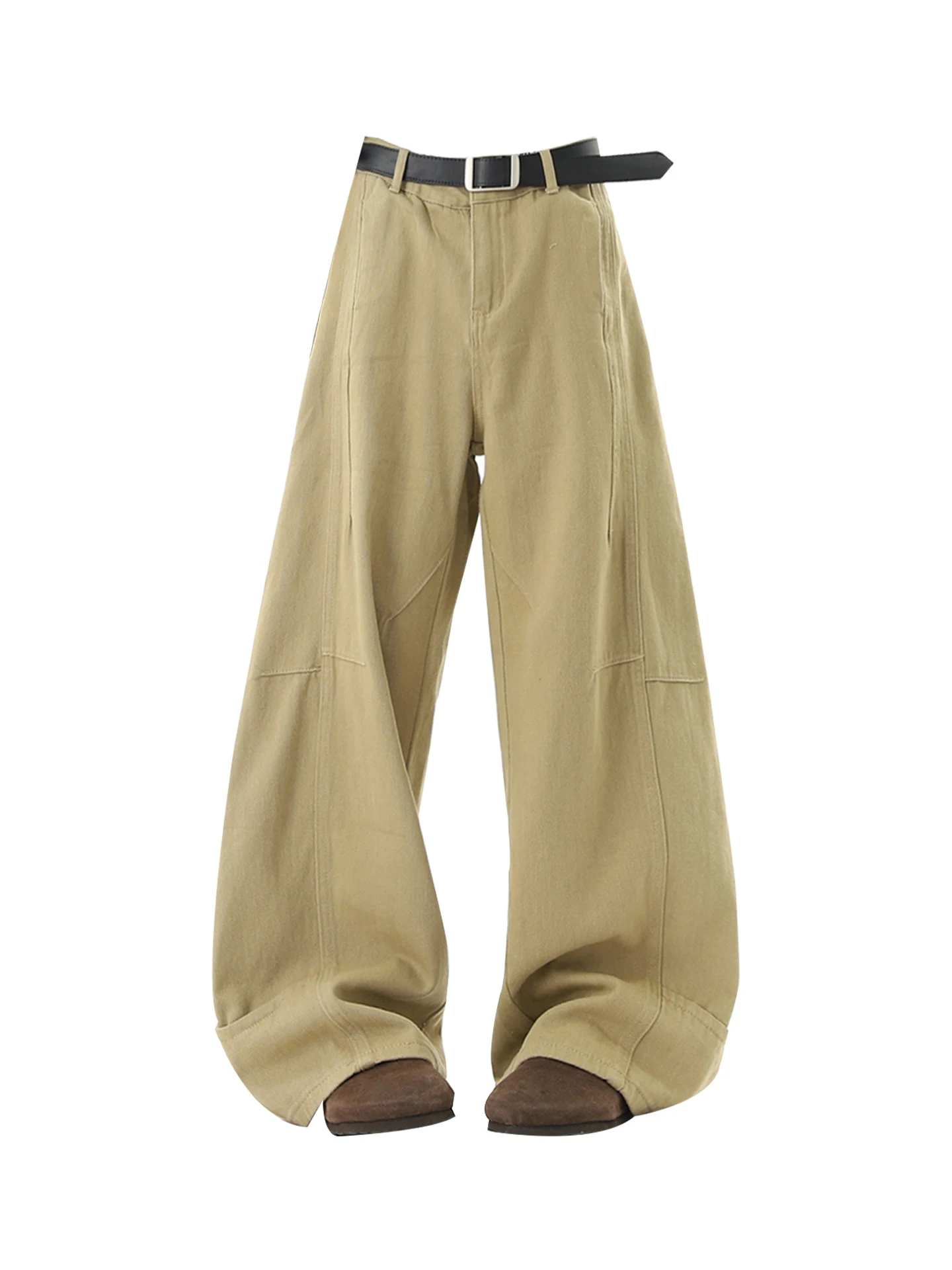 Khaki Wide Leg Jeans Women's Spring Autumn New Design Loose Straight Cut Trousers Casual High Waist Denim Pants with kets