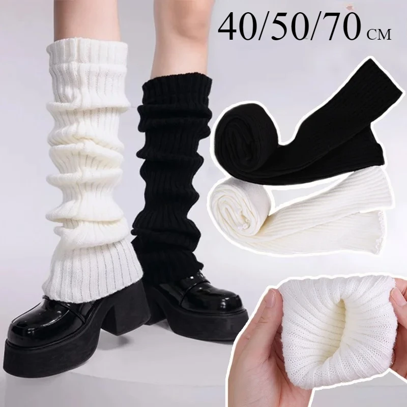 

Lolita Leg Warmers Socks Female Knitted Warm Foot Cover White Black Warmer Lady Autumn Winter Crochet Sock Boot Cuffs 40/50/70cm