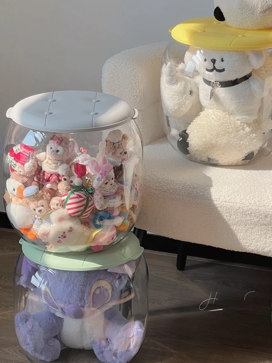 Transparent Multi-Functional Home Storage Stool Small Stool Doll Toys Miscellaneous Storage Box Storage Bucket for Children