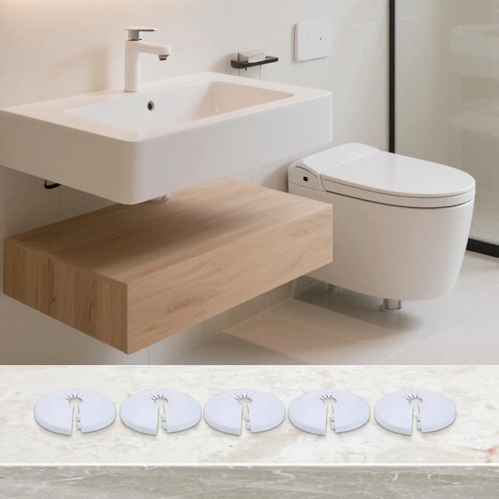 5 Piece Radiator Pipe Cover Kit for Bathroom Use Fits Pipes from 0.59 Inch to 1.1 Inch Diameter Seals Gaps Around Plumbing